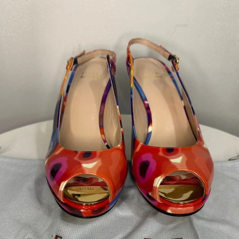 Stuart Weitzman Rinky Mod Patent Print Slingback Heels - Size 9.5M - Picture 5 of 10